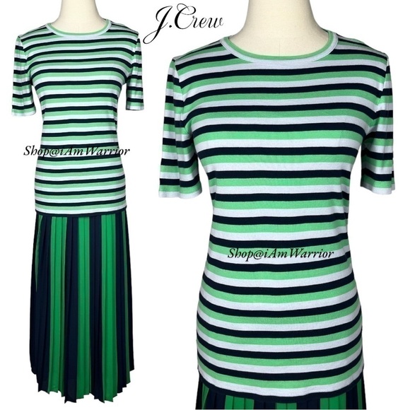 J.Crew short stretch cotton green stripe perfect t-shirt *shop@iamwarrior - Picture 3 of 8